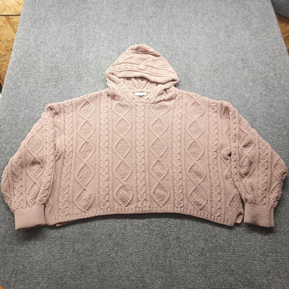 Adyson Parker Tops - Adyson Parker Mauve Pink Cable Knit Hoodie Sweater XL Cropped Boho Relaxed